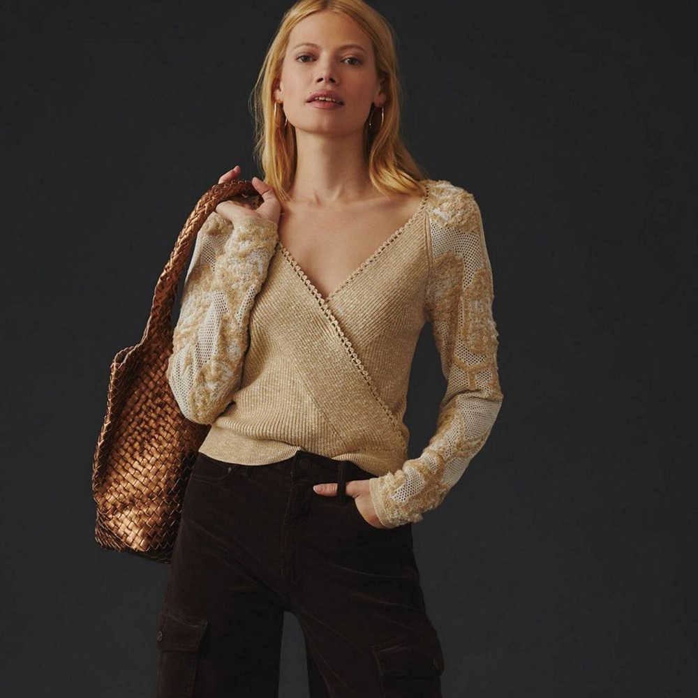 Anthropologie “Lace Sleeve” Sweater Size XS